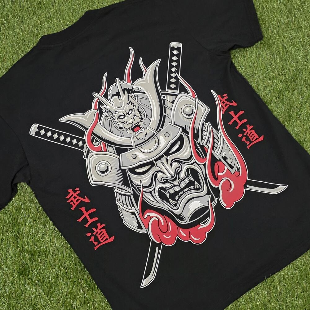 BrandMakers Ikigai Japan Samurai Warrior Honor is Life Black Crewneck Tee Sz M